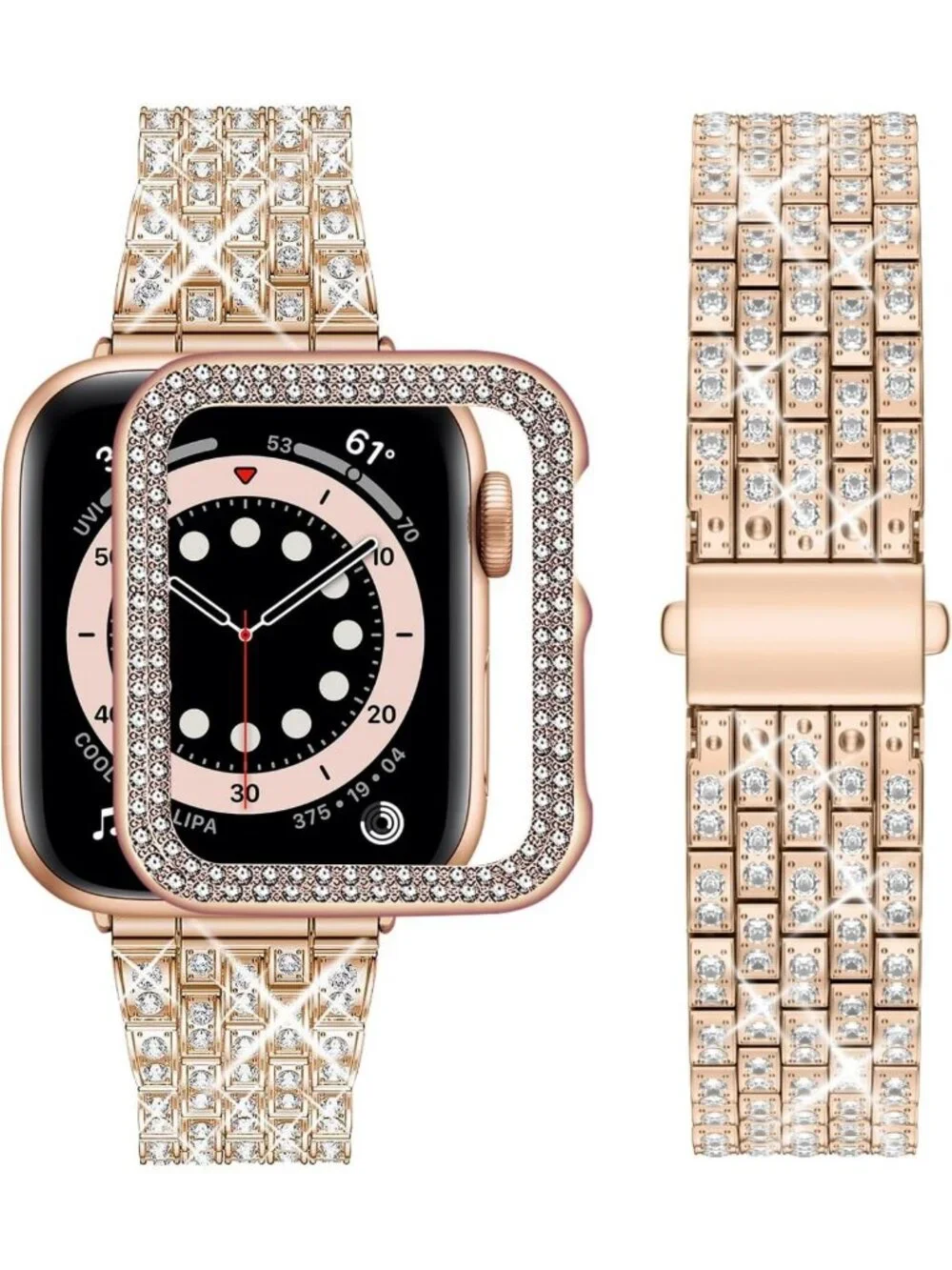 Sparkly Diamond Bling Case & Metal Strap for Apple Watch 42mm - Rose Gold